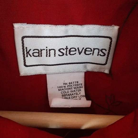 Karin Stevens Red Gold Floral Flower Medley Jacket Size 14 Front Button Up - Picture 3 of 11